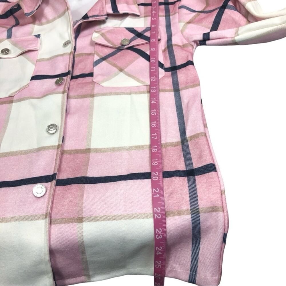 Plaid Pink Blue Cozy Fleece Button Down Jacket - Picture 8 of 10